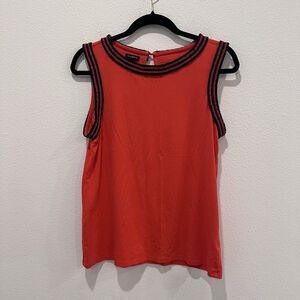 Talbots Women SZ L Red/Blue Sleeveless Trimmed Collar/Sleeves Shell Top Preppy